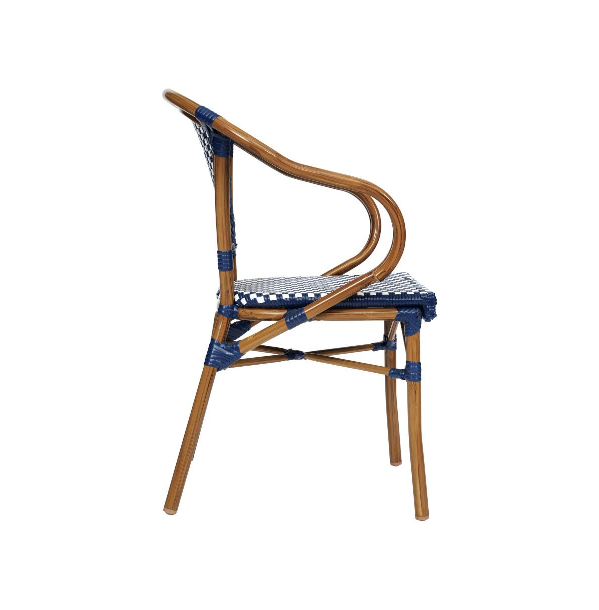 Merrick Lane Sacha Set Of Four Stacking Thonet Bistro Style Chair With Arms, Pe Rattan Seat, And Bamboo Metal Frame For Indoor/Outdoor Use - Navy  whi