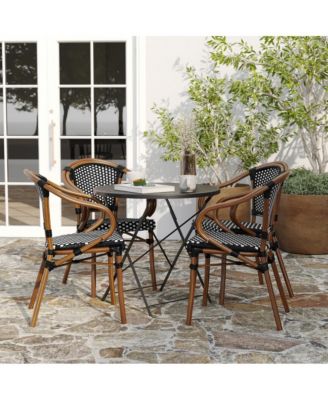 Sacha Set Of Four Stacking Thonet Bistro Style Chair With Arms, Pe Rattan Seat, And Bamboo Metal Frame For Indoor/Outdoor Use