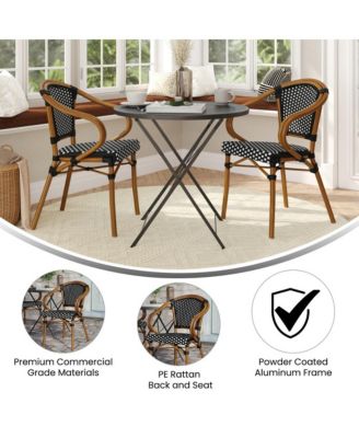 Sacha Set Of Two Stacking Thonet Bistro Style Chair With Arms, Pe Rattan Seat, And Bamboo Metal Frame For Indoor/Outdoor Use