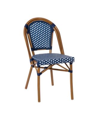 Sacha Bistro Style Table With Glass Top, Pe Rattan, 4 Stack Chairs, And Bamboo Finished Metal Frame For Indoor/Outdoor Use