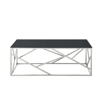 Rectangular Glass Coffee Table with Stainless Steel Frame