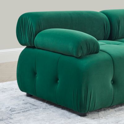 Streamdale DIY L-Shaped Green Velvet Sofa with Ottoman