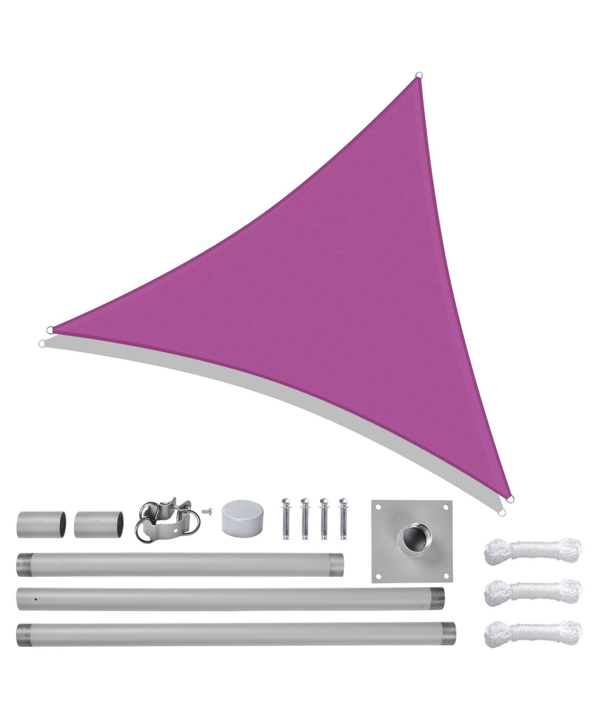 Triangle Sun Shade Sail Canopy Awning 10Ft Detachable Pole Kit Outdoor - Fuchsia+silver