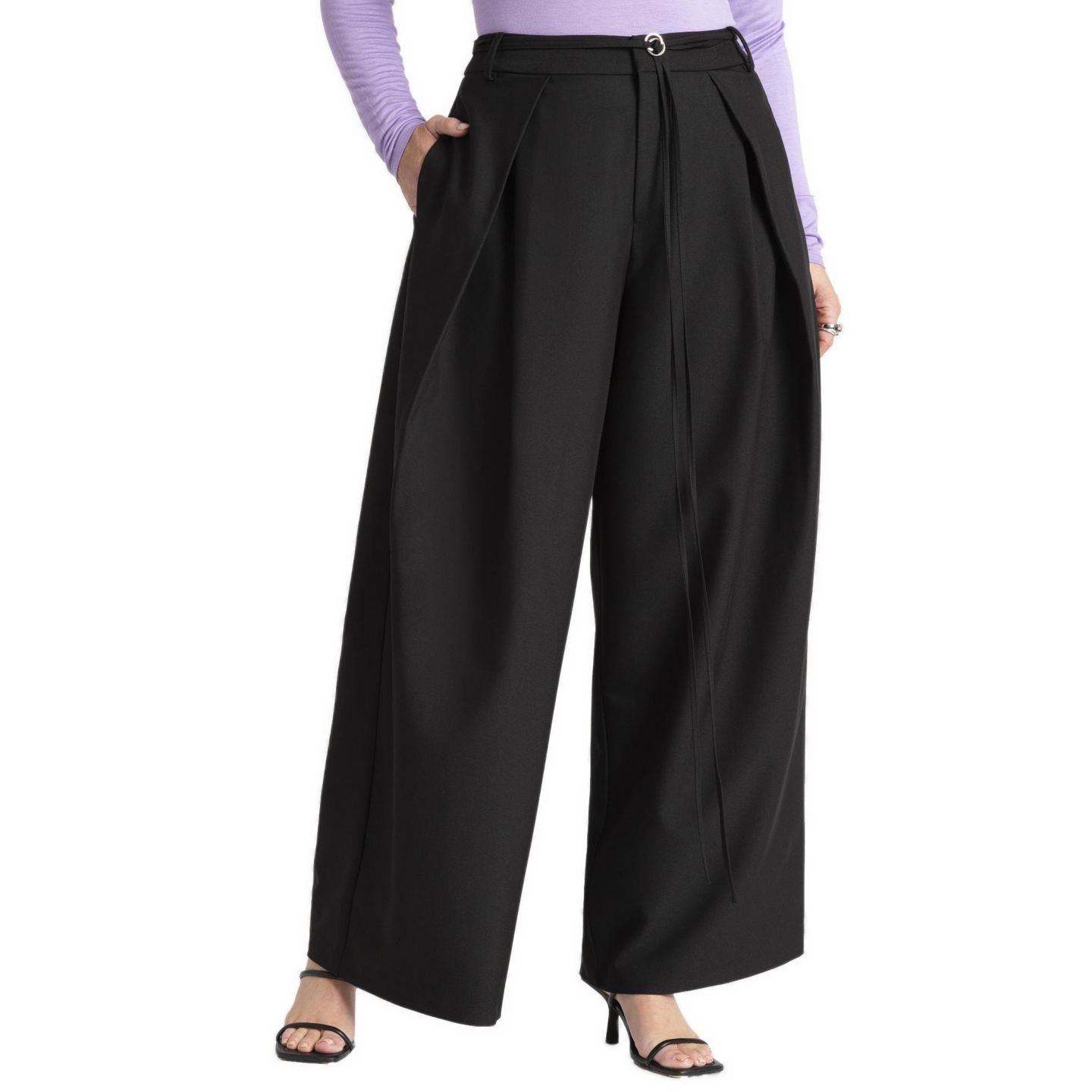 Женский ремень ELOQUII Wide-Leg Pleated Trouser With Long Belt, цвет: Чёрный оникс — фото 1