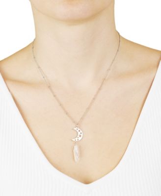 Aurora Borealis or Mystic Quartz Silver Plated Cut-Out Stars Half Moon Necklace