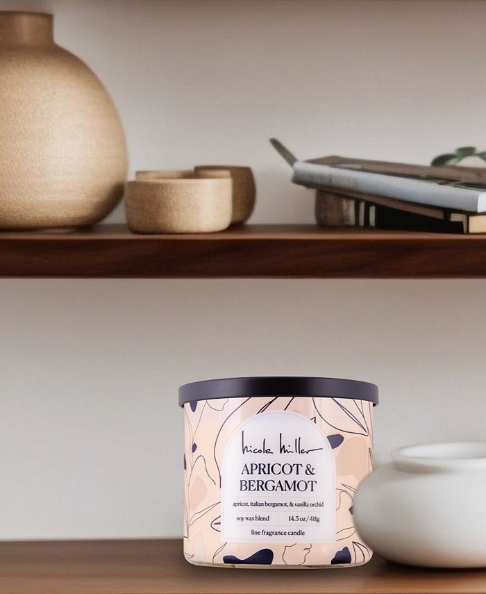 Nicole Miller 14.5 oz Soy Wax Blend 3 Wick Candle - Apricot & Bergamot