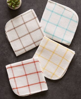 Scrubber Dishcloths Collection Windowpane Dishrag Set, 12x12", White/Stone Stripe, 6 Piece