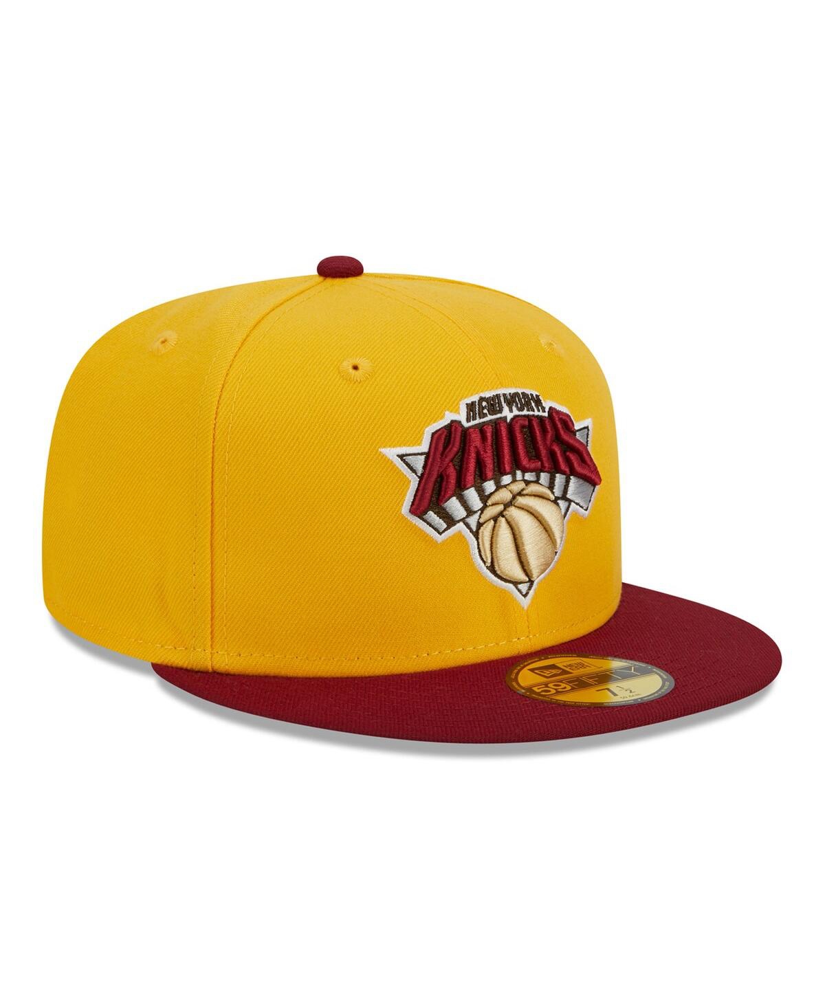 Shop New Era Men's Yellow/red New York Knicks Fall Leaves 2-tone 59fifty Fitted Hat In Yellow,red