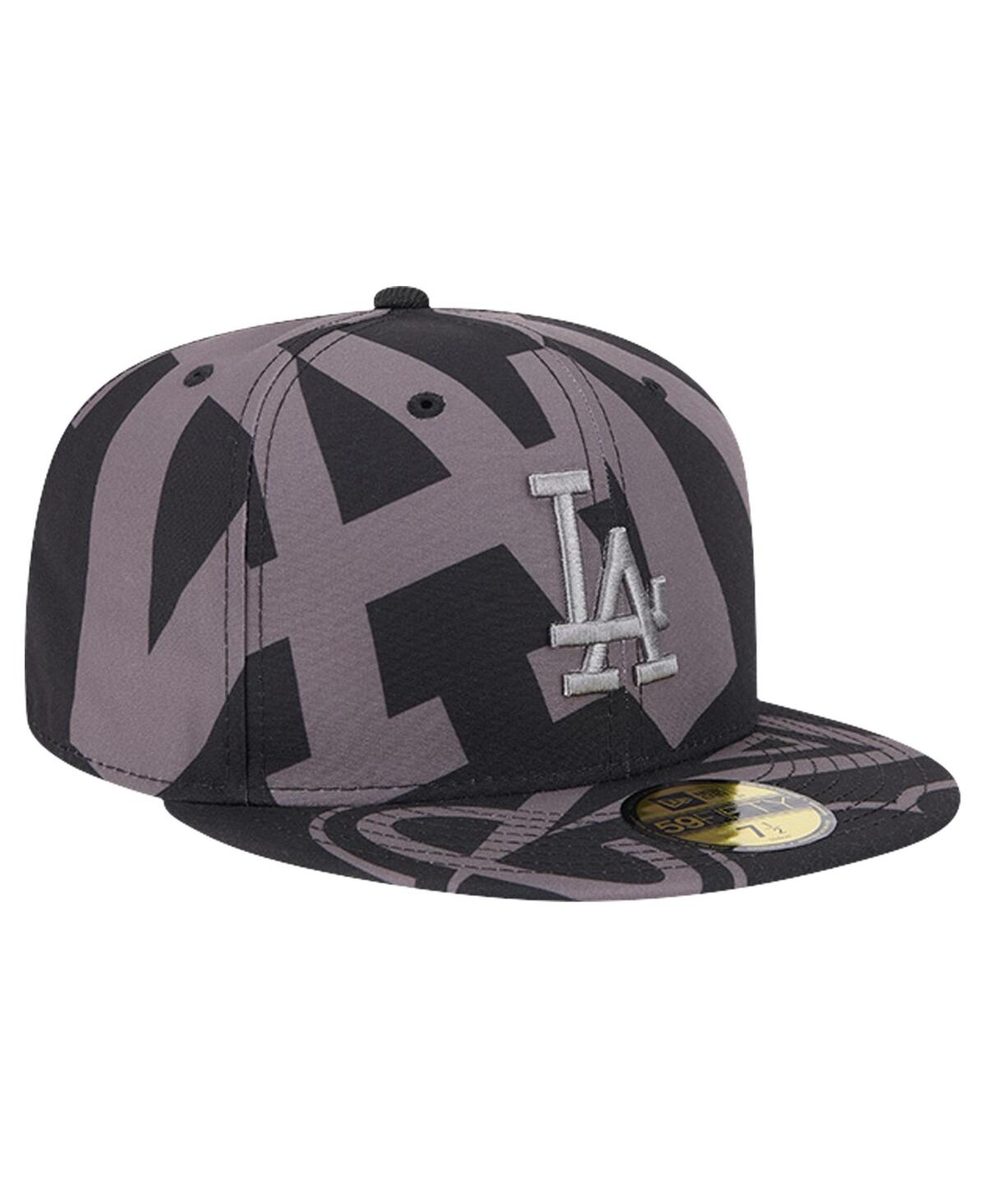 New Era Men'sLos Angeles Dodgers Logo Fracture 59FIFTY Fitted Hat - Black, Graphite
