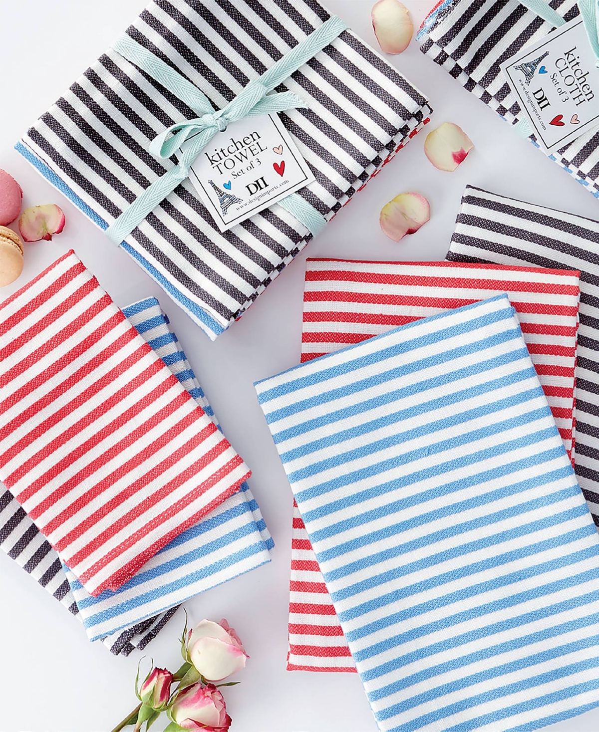 Design Imports Heavy Duty Kitchen Cleaning Collection, Long-lasting Quality, Cotton Dishcloth Set, 13x13", Stripe, In Striped