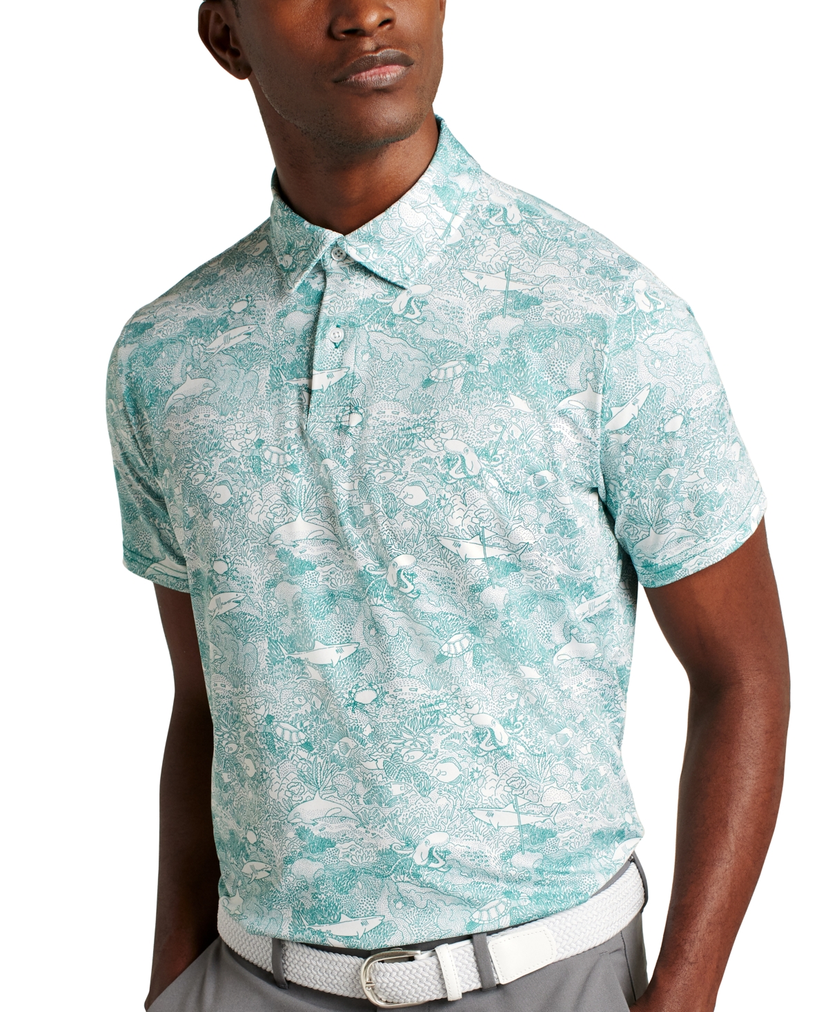 Men's Aquatic-Pattern Polo Shirt - Golftopus
