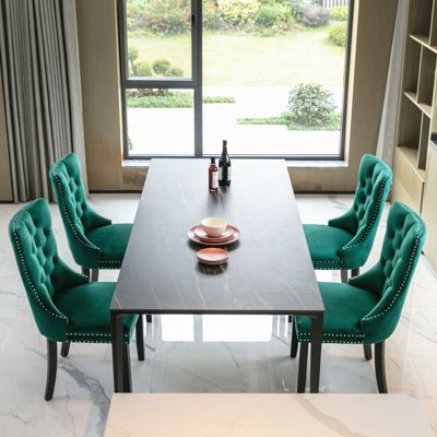 Contemporary Green Velvet Dining Chair Set