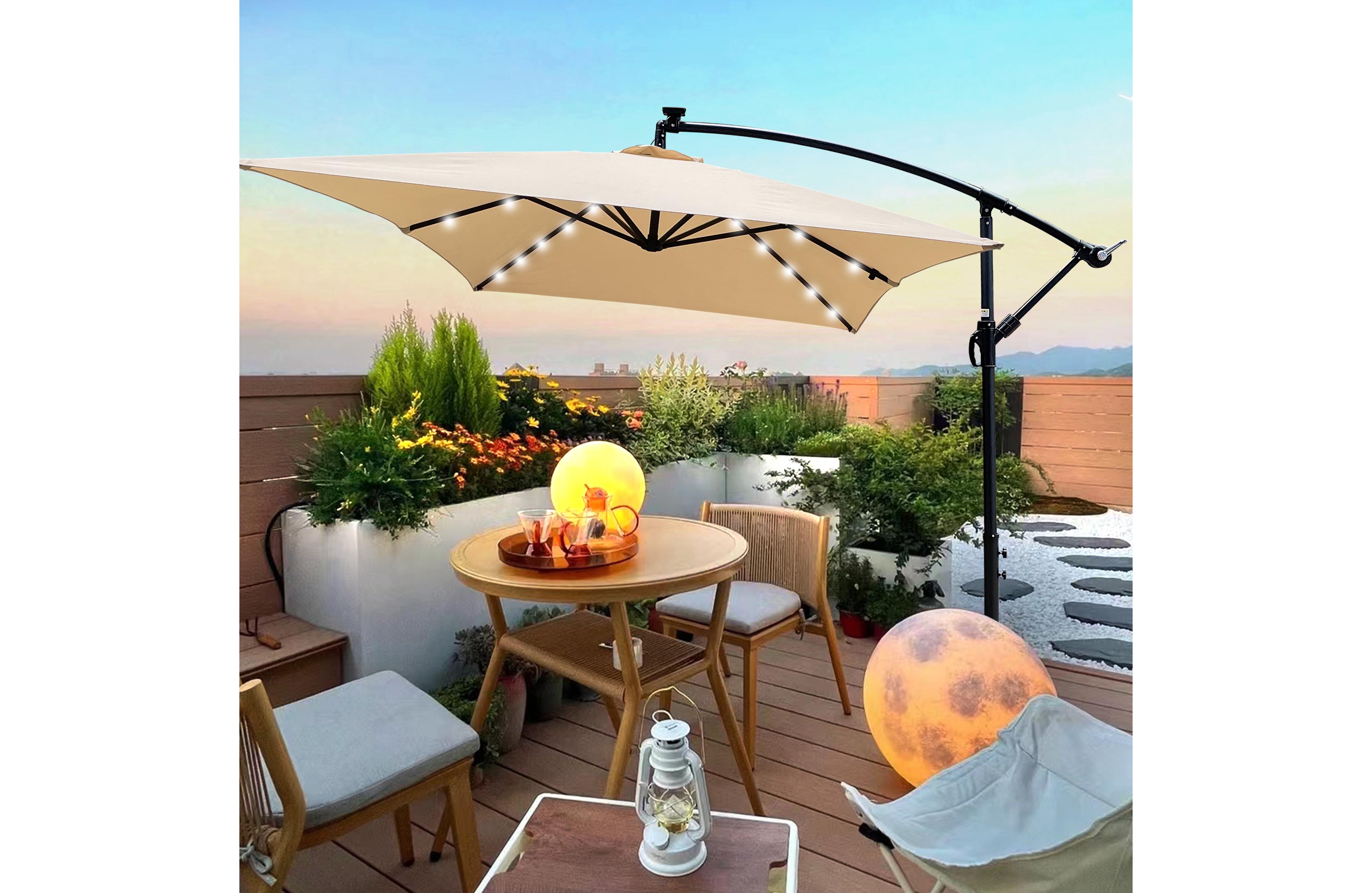 Streamdale Solar Powered Led Patio Umbrella, 8 Ribs, Crank and Cross Base