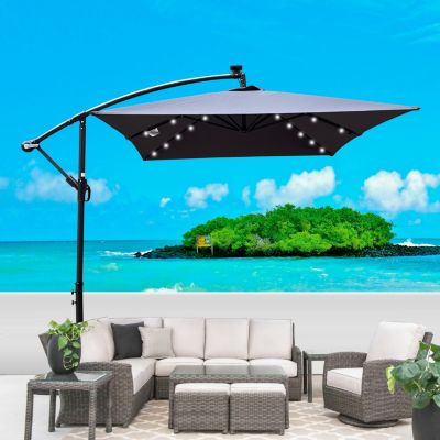 Streamdale Solar Powered LED Patio Umbrella, 8 Ribs, Crank and Cross Base