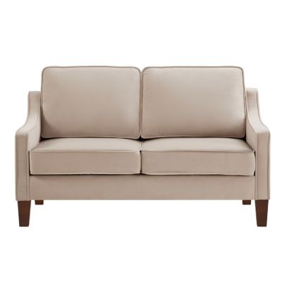 Velvet Loveseat Sofa with Wooden Legs, Taupe