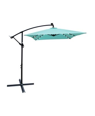 Solar Powered LED Patio Umbrella, 8 Ribs, Crank and Cross Base