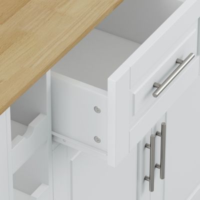  White Kitchen Island Cart with Storage and Foldable Table