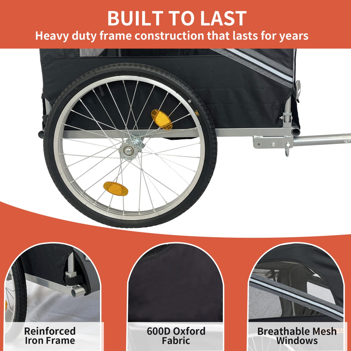 Streamdale Furniture Outdoor Heavy Duty Foldable Utility Pet Stroller Dog Carriers Bicycle Trailer - Black+ gray