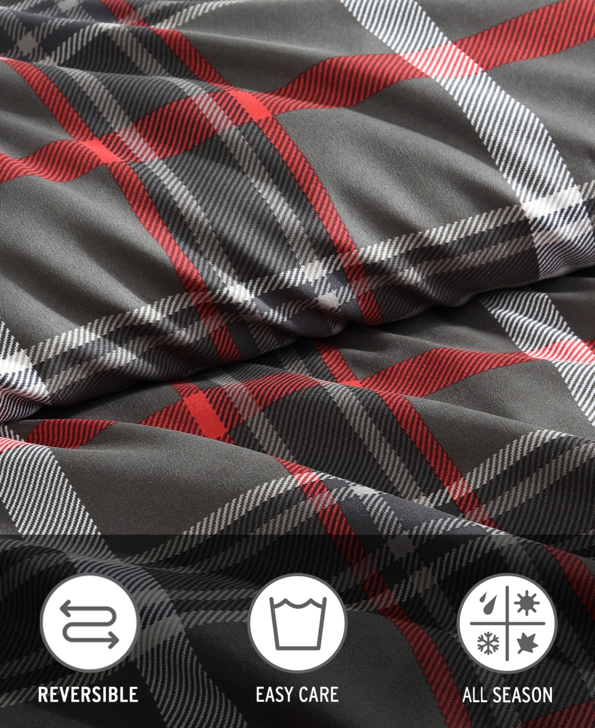 Eddie Bauer Closeout!  Willow Plaid Microsuede 2 Piece Duvet Cover Set, Twin In Dark Grey