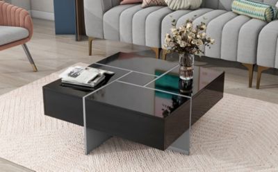 Streamdale Modern Square Coffee Table with Hidden Storage and Extendable Tabletop