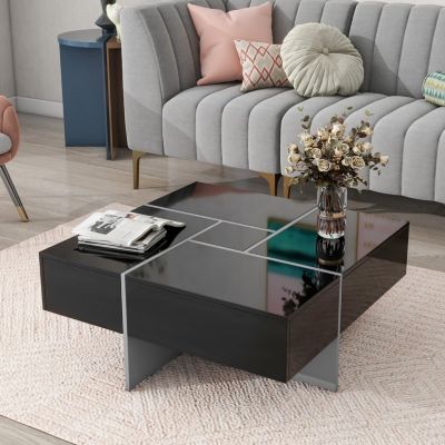 Streamdale Modern Square Coffee Table with Hidden Storage and Extendable Tabletop