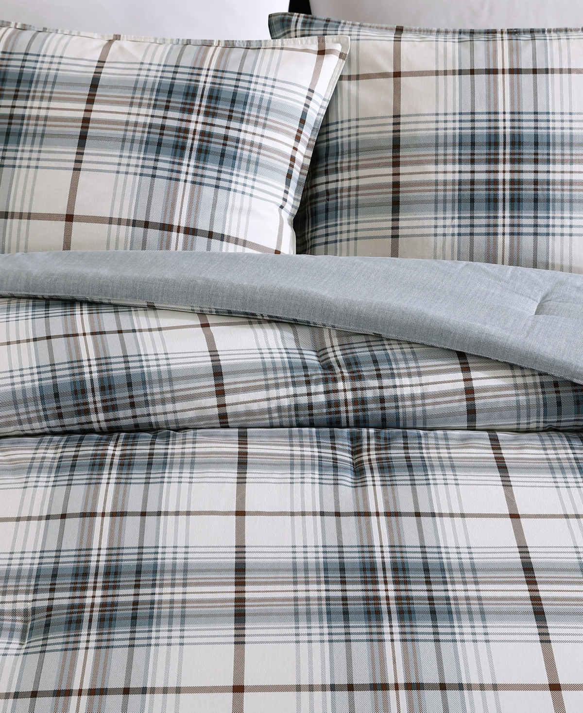 Eddie Bauer Alder Plaid Reversible 3 Piece Comforter Set, Full/queen In Blue Grey