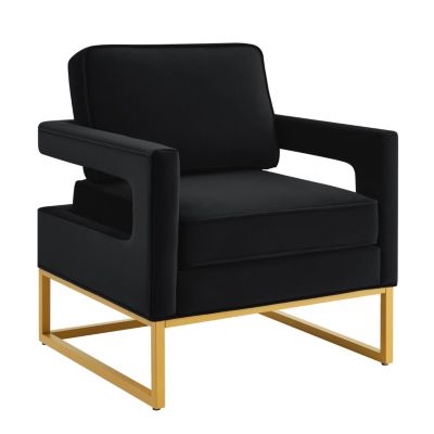  Black Velvet Accent Chair with Gold Metal Base