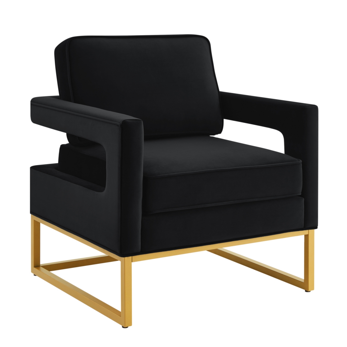 Simplie Fun Black Velvet Accent Chair with Gold Metal Base