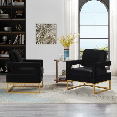  Black Velvet Accent Chair with Gold Metal Base