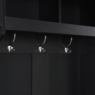 Slim White Hall Tree with Cabinet & Hooks