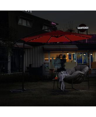 10FT Solar LED Offset Hanging Market Patio Umbrella