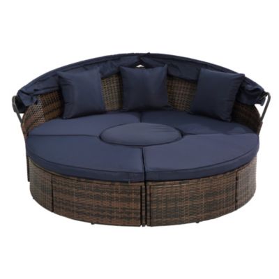Streamdale Round Rattan Lounge Set with Canopy & Lift Coffee Table