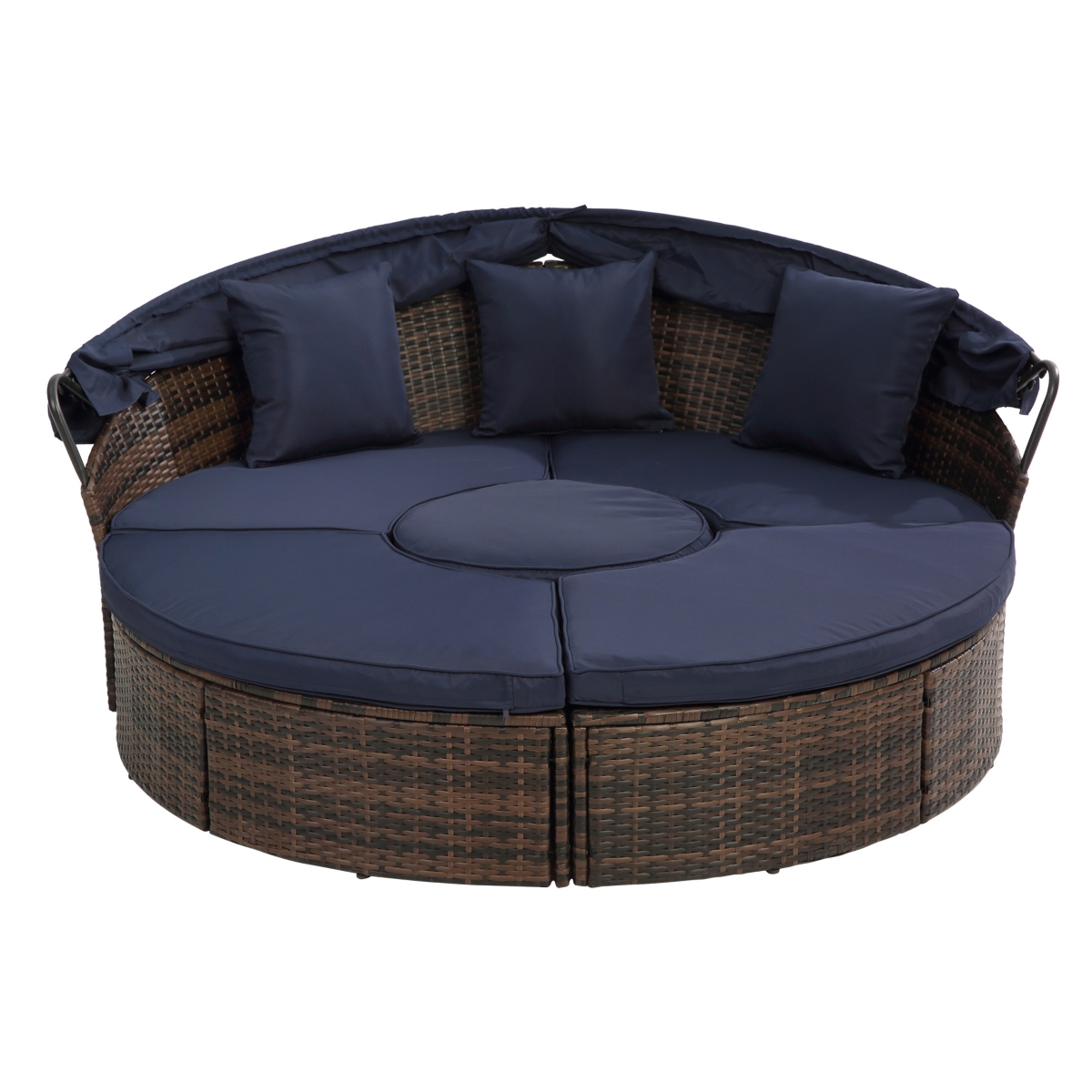 Streamdale Round Rattan Lounge Set with Canopy & Lift Coffee Table