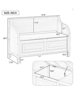 Rustic Style Solid Wood Entryway Multifunctional Storage Bench With Safety Hinge (Gray Wash+ Beige)