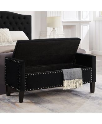 Black Upholstered Storage Bench with Armrest
