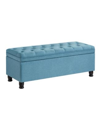 Button Tufted Storage Bench - Light Blue Linen
