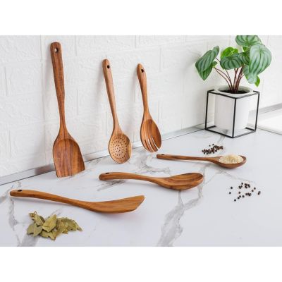 6-Piece Natural Teak Wooden Utensils for Cooking