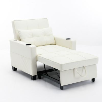 Streamdale White leather convertible futon chair bed with USB ports
