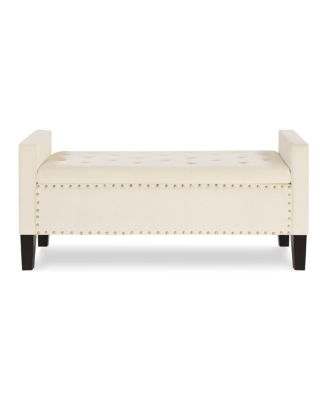 Cream Upholstered Storage Bench with Tufted Seat