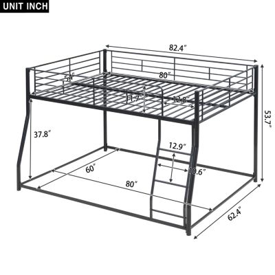 Metal Floor Bunk Bed, Full XL Over Queen