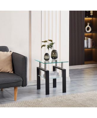  Clear Glass End Table with Storage