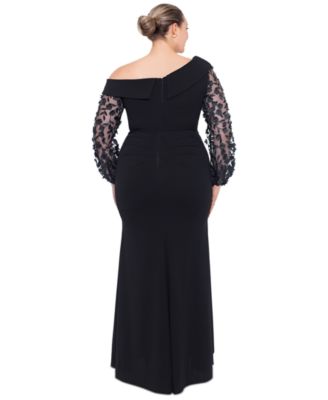 Plus Size Off-The-Shoulder Floral-Sleeve Gown