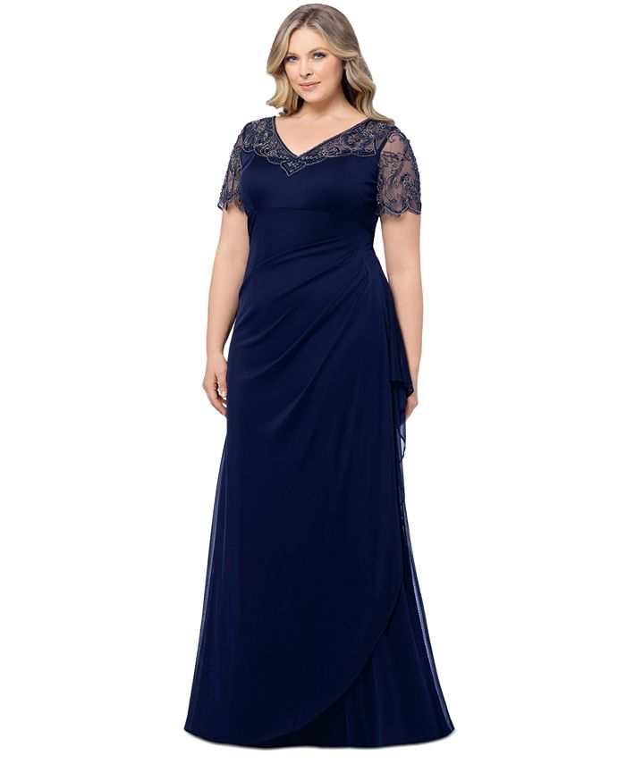 Illusion Neck Gowns with Lace Bodice Vintage Mauve Plus Size
