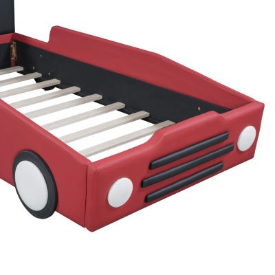 Twin Size Race Car-Shaped Platform Bed With Wheels