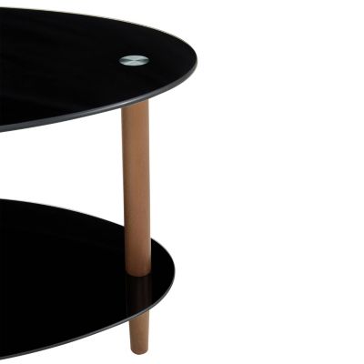 Modern 3-Layer Glass Coffee Table with Oak Wood Legs
