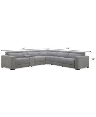 Nevio 6-Pc. Fabric Power Headrest L-Shaped Sectional and Console with 2 Power Motion Chairs
