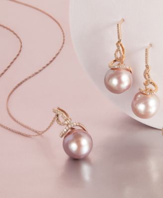 Honora Pink Cultured Ming Pearl (12mm) & Diamond (1/8 ct