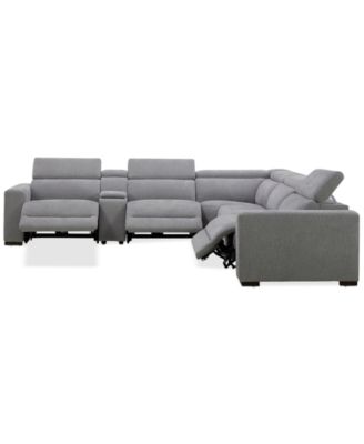 Nevio 6-Pc. Fabric Power Headrest Sectional with Console and 3 Power Motion Chairs