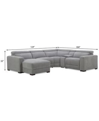 Nevio 5-Pc. Fabric Power Headrest Sectional and Chaise with 1 Power Motion Chair