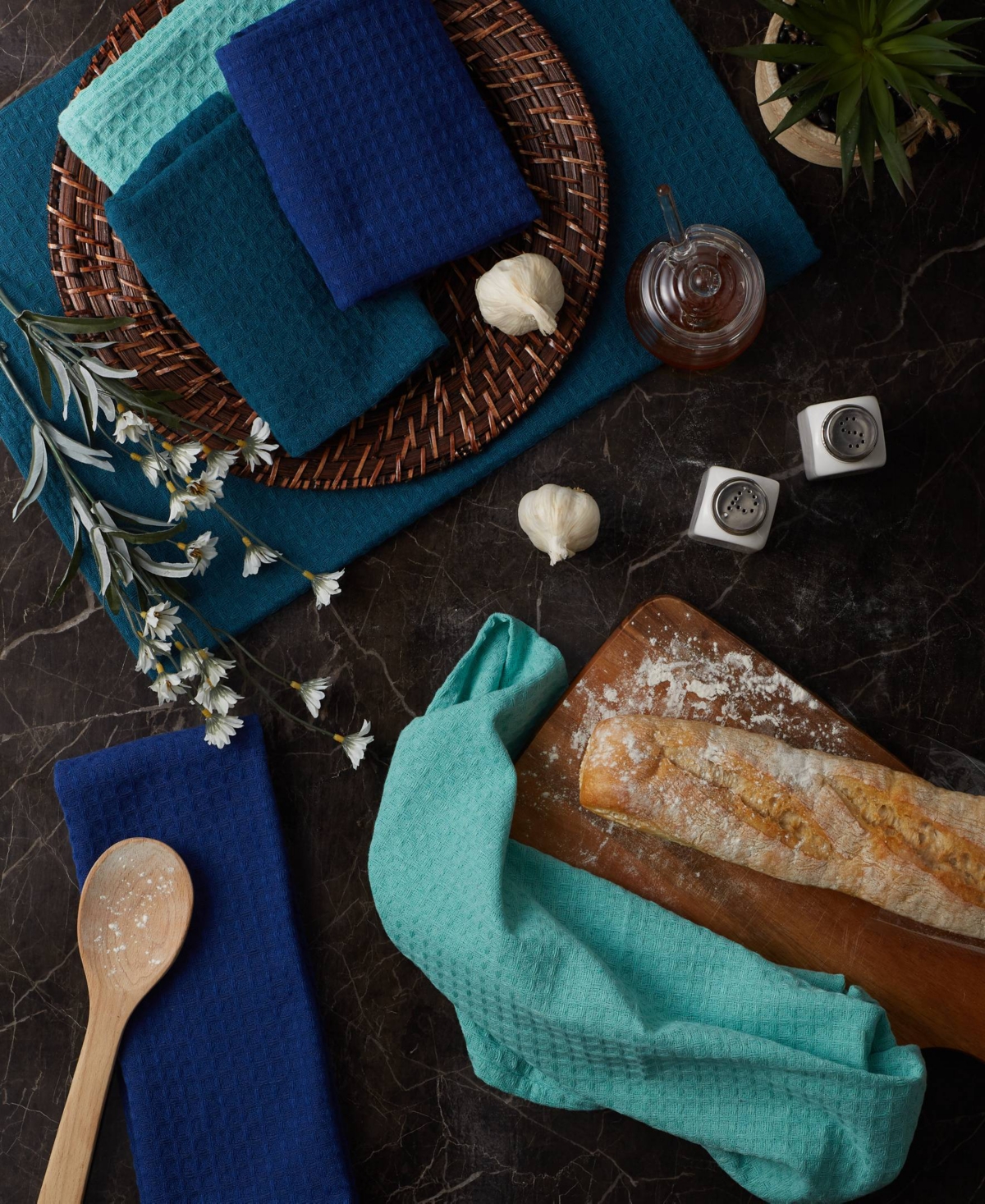 Design Imports Cotton Kitchen Collection Dishtowel Set, 18x26", Assorted Blues, 6 Piece
